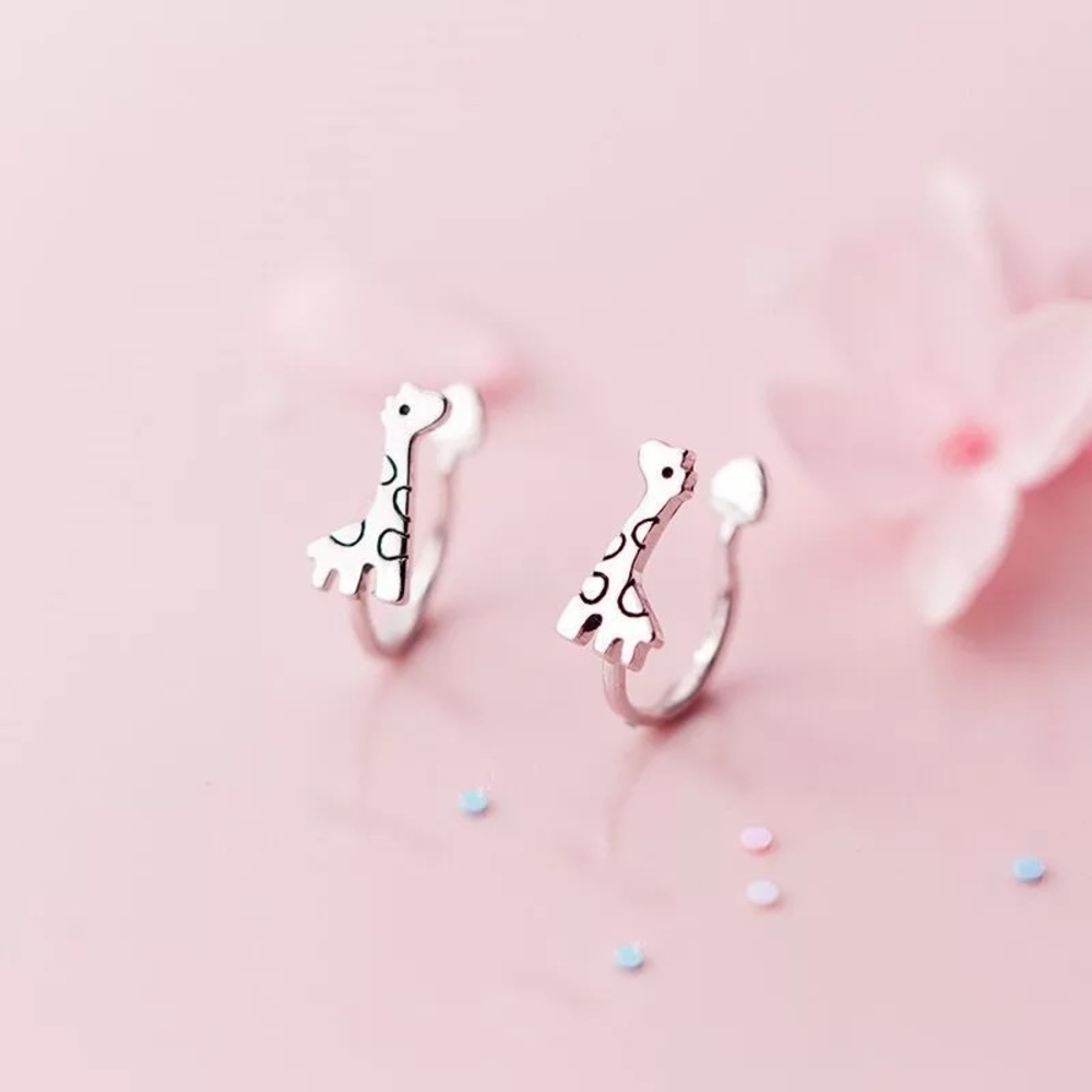 New Sterling Silver 925 Giraffe Clip-on Earrings set
